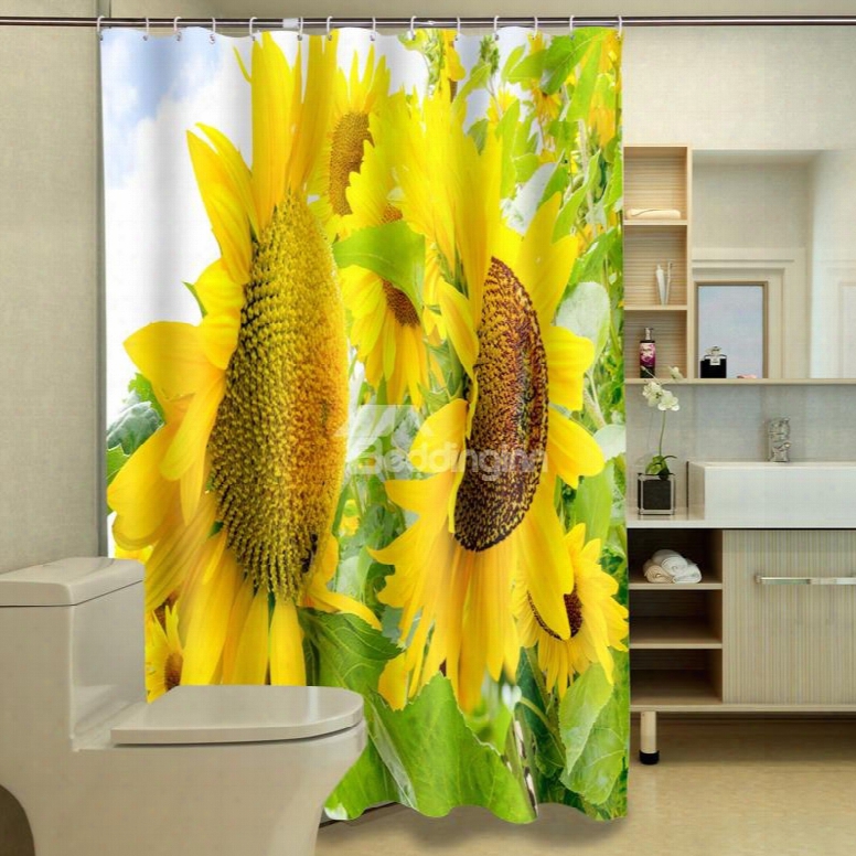 Top Grade Splendid Sunflower 100% Polyester 3d Shower Curtain