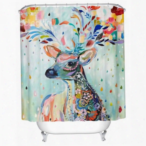 Unique Colorful Flower Deer 3d Shower Curtain
