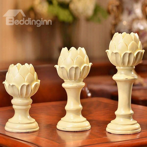 Unique Lotus Design 3-piece Resin Candle Holders