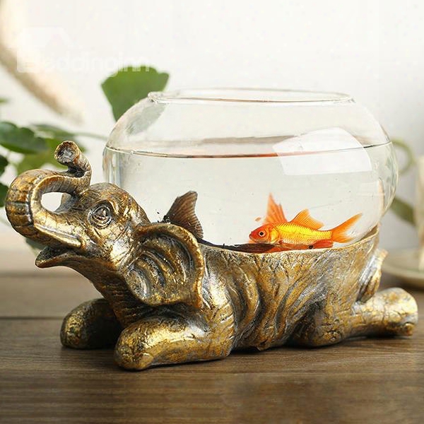 Unique Resin Elephant Design Base Glass Flower Pot/fissh Bowl