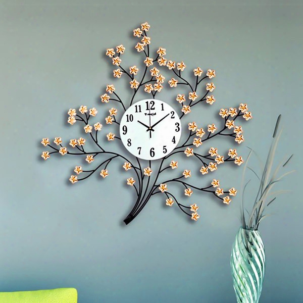 Unique Tree Design Metal Decorative Mute Wall Clock