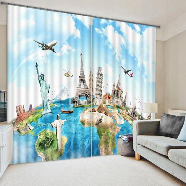 Unique World Traveller Mapping Printing 3d Blackout Curtain