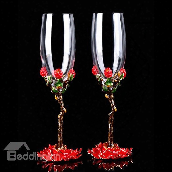 Unqie Enamel Champagne Wine Glasses 1-pair Wedding Gift