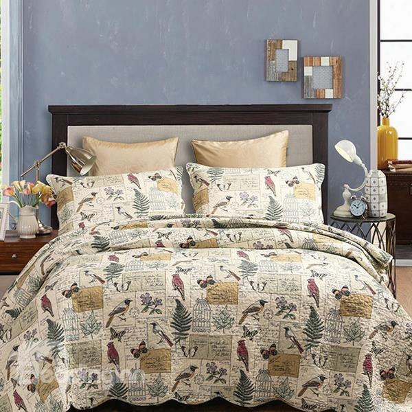 Vintage Pastoral Style Birds Print 3-piece Bed In A Bag