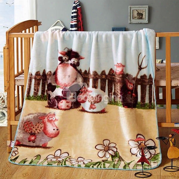 Vivid Sheep Around Fence Print Baby Blanket