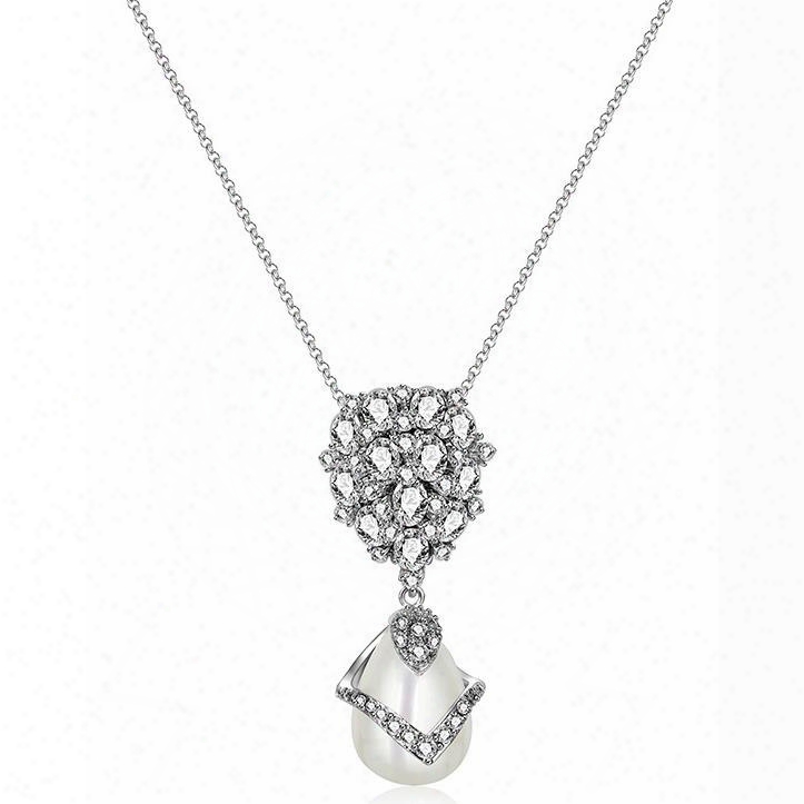 Women' S Vogue Zircon Dimante Pearl Pendante Necklace