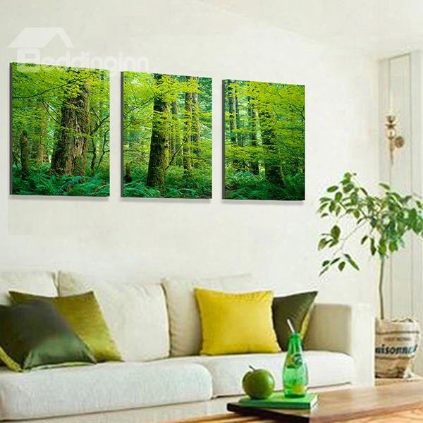 Wonderful Deep In Forest Green Leafy Trees 3-panel Canvas Wall Art Prints