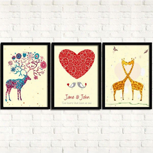 Wonderful Love Cartoon Animal 3-panel Framed Wall Rat Prints