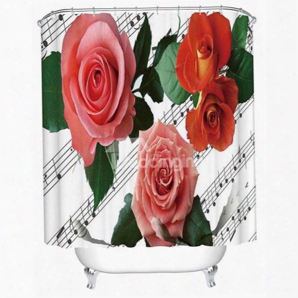 Wonderful Musical Notation And Rose 3d Shower Curtain