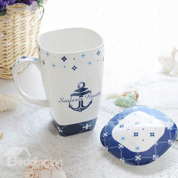 Wonderful Esafaring Theme Ship Anchor Pattern Ceramic Tall Coffee Myg