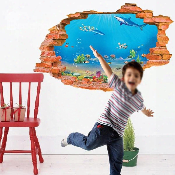 Wonderful Wall Hole View Sea World Removable 3d Wall Stickers