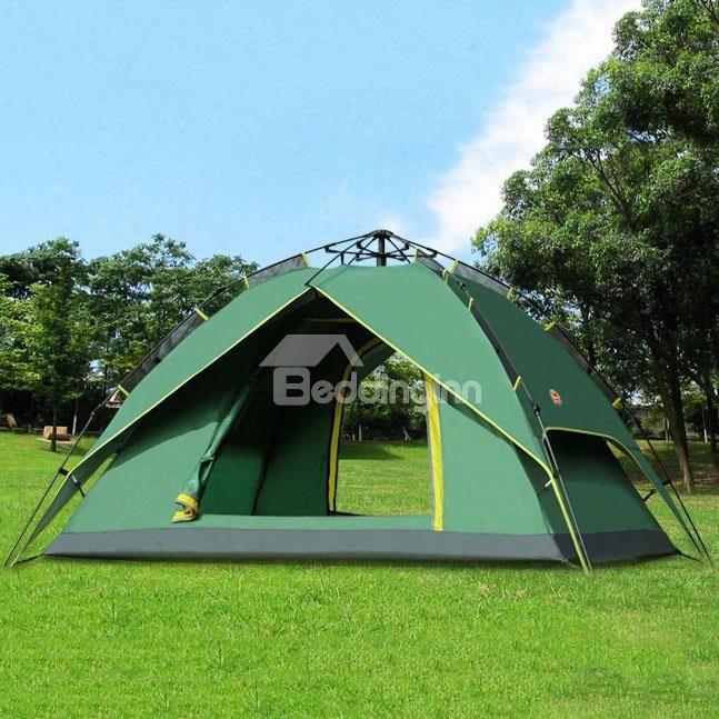 3-4 Person Outdoor Fiberglass Skeleton Double Layers Instant Camping And Hiking Tent