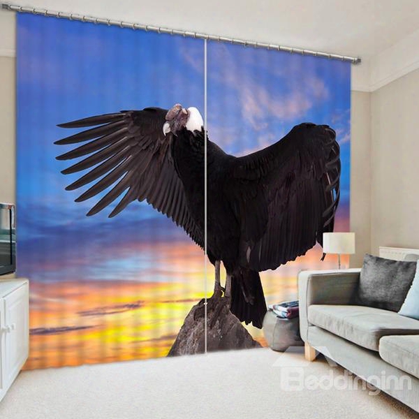 3d Black Eagle Spreading Wings Printed Vivid And Creative Decorative And Blackout Curtain