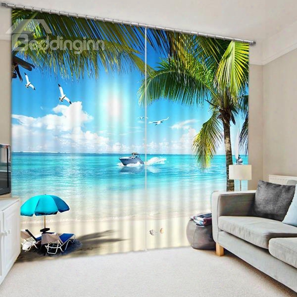 3d Blue Sea And White Beach Printed Wonderful Scenery Living Room Custom Curtain