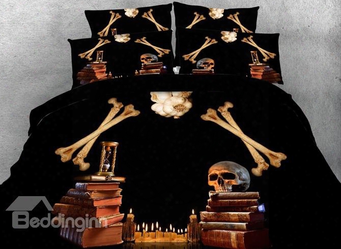 3d Book Skull Printed Halloween Cotton 4-piece Beddingg Sets/duvet Covers