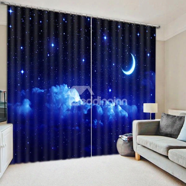 3d Digital Printing Beautiful Night Sky With Moon And Stars Custom Blackout Living Room Curtain