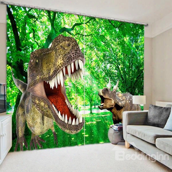 3d Ferocious Dinosaurs Printed Thick Polyester Custom 2 Panels Living Room 3d Curtain