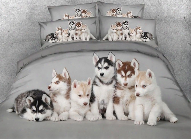 3d Husky Puppies Printed 4-piece Bedding Sets/duvet Covers