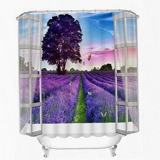 3d Lavender Sea Printed Polyester Purple Shower Curtain