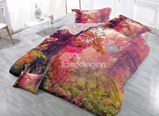 3d Natural Forrest Scenery Digital Printing Satin Drill 4-piece Duvet Cover Sets