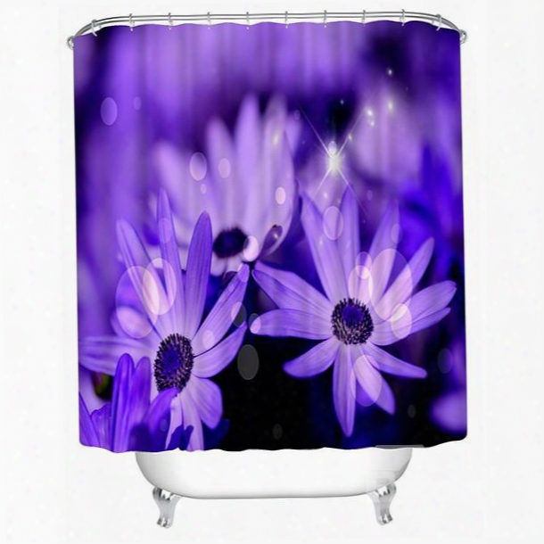 3d Purple Daisies Printed Polyester Shower Curtain