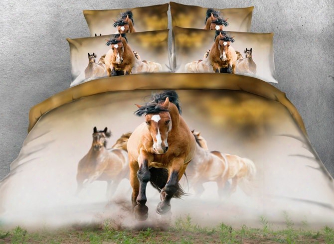 3d Running Horses Printed 4-piece Bedding Sets/duvet Covers