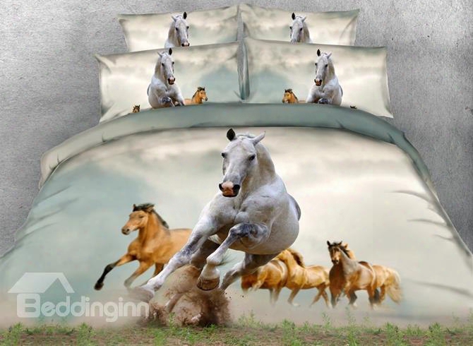 3d Running Horses Printed Cotton 4-piece Bedding Sets/duvet Covers