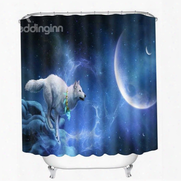 3d Running Wolf Printed Polyester Blue Bathroom Shower Curtain