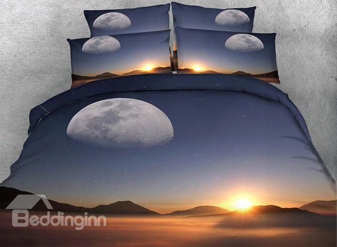 3d Sunset Scenery Printed Cotton 4-piece Bedding Sets/duvet Covers