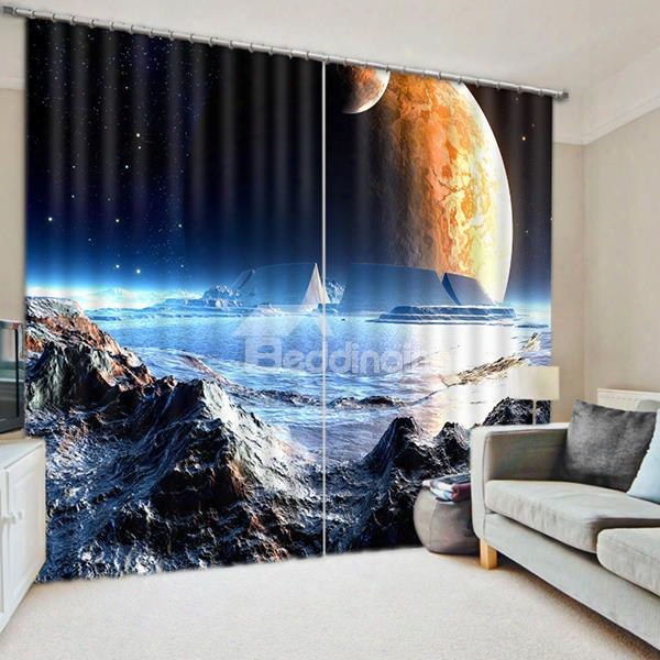 3d Surface Of The Moon Printed Curtain Thick Polyester Custom Living Room Curtain