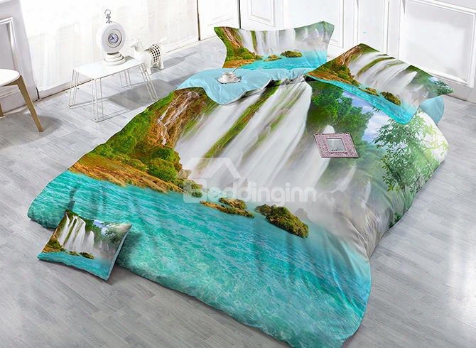 3d Waterfall Digital Printing Satin Drill 4-piece Duvet Cover Sets