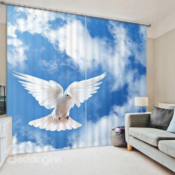 3d White Dove Flying In The Blue Sky Printed Blackout Animal Curtains