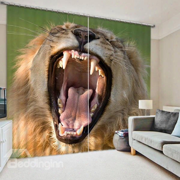 3d Yawning And Soaring Lion Printed Lively Patterns 2 Pieces Living Room Blackout Curtain