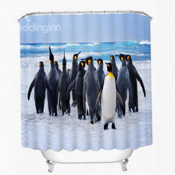 A Group Of Cute Penguin Walking Print 3d Bathroom Shower Curtain