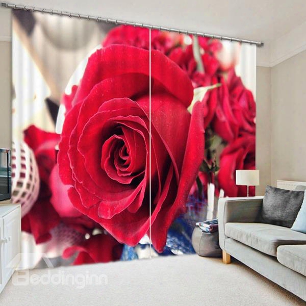 A Romantic Blooming Red Rose Print 3d Blackout Curtain
