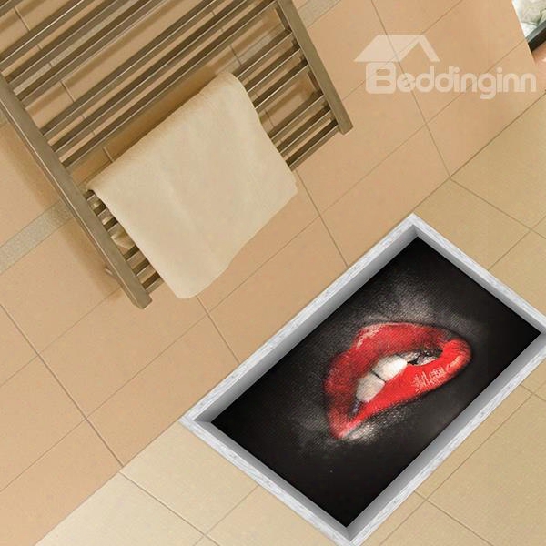 Alluring Red Woman Biting Lips Slipping-preventing Water-proof Bathroom 3d Floor Sticker