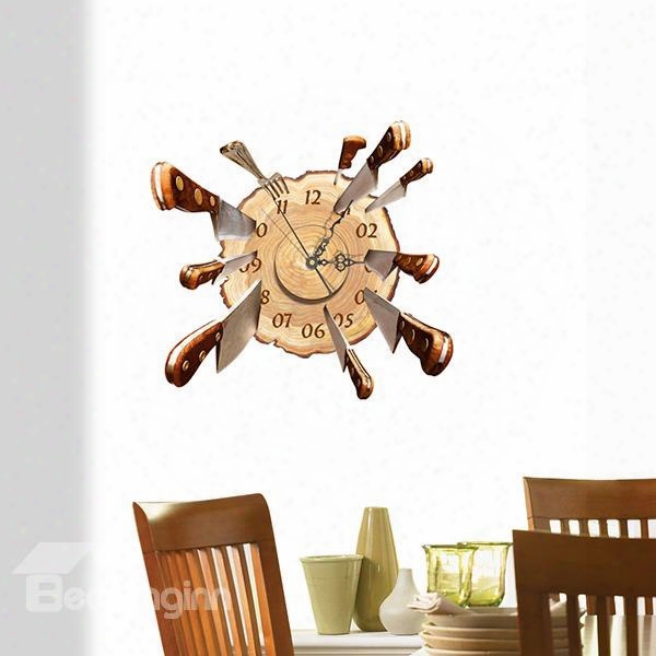 Amazing Knives On Target 3d Sticker Wall Clocks