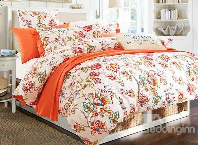 American Pastoral Style Bright Flowers Printing 4-piece Cotton Duvet Cover Sets