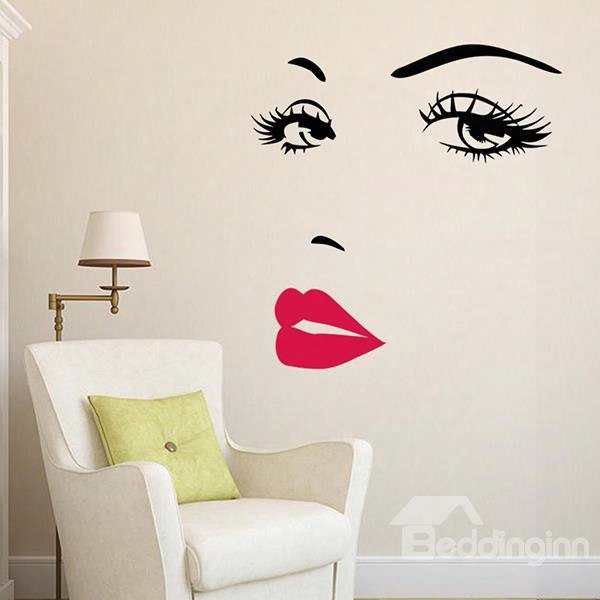 Audrey Hepburn Face Black And Red Wall Pvc Waterproof Stickers