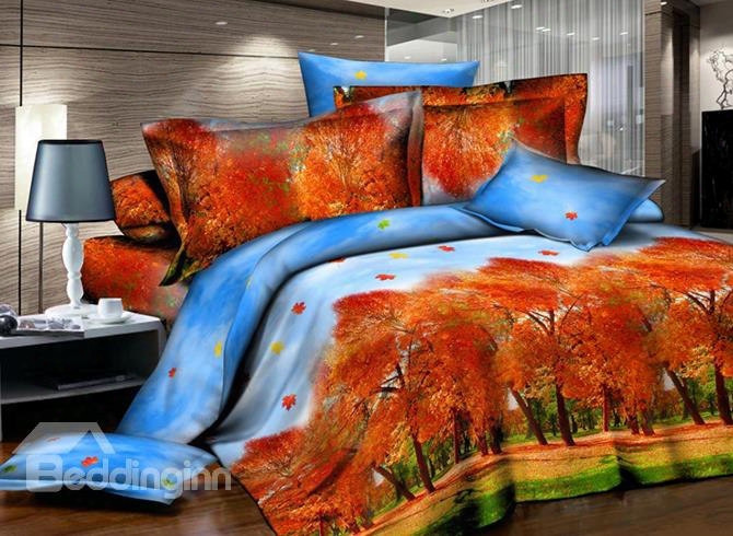 Autumn Forest Scenery Printing 4-piece Duvet Cover Sets