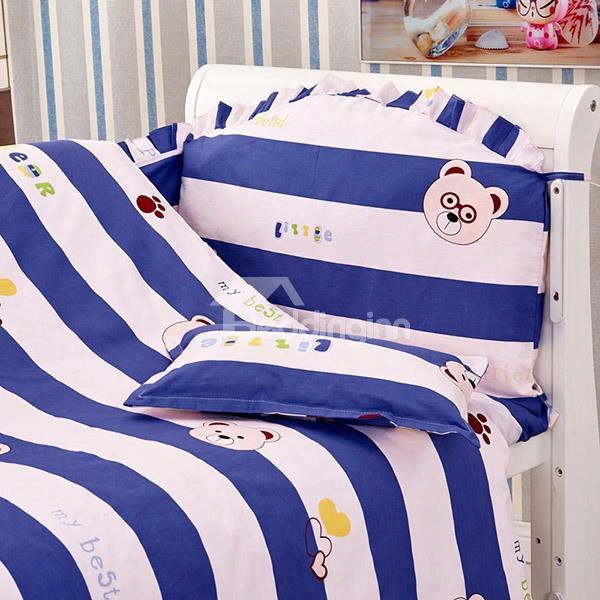 Bear In Glasses And Stripes Pattern 10-piece Crib Bedding Sets