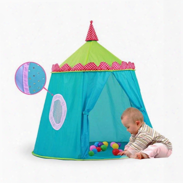 Blue Polyester Taffeta Castle-like Pentagonal Kids Indoor Tent