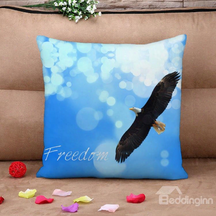 Blue Sky And Eagle Blue Cotton Throw Pillow Case