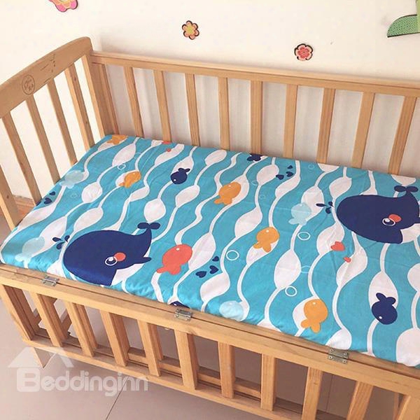 Blue Whale And Fish Pattern Baby Crib Fitted Sheet