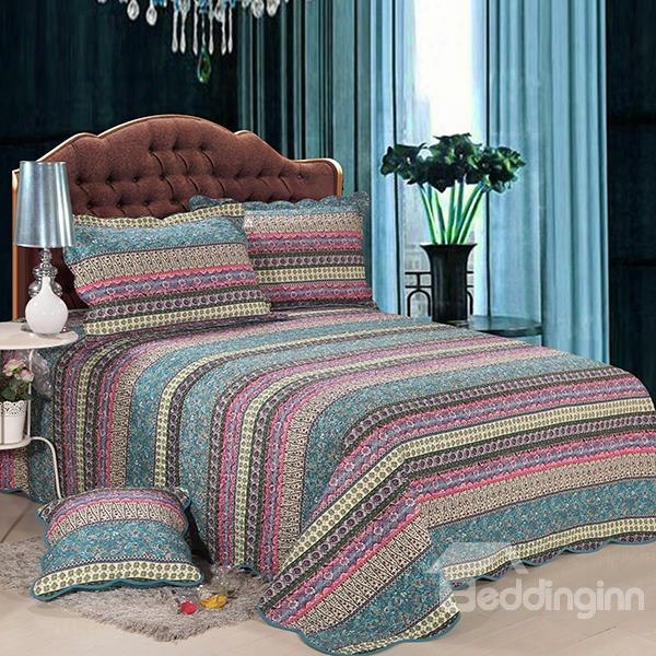 Bohemian Style Stripes Design Cotton Patchwork 3-piece Bed In A Bag