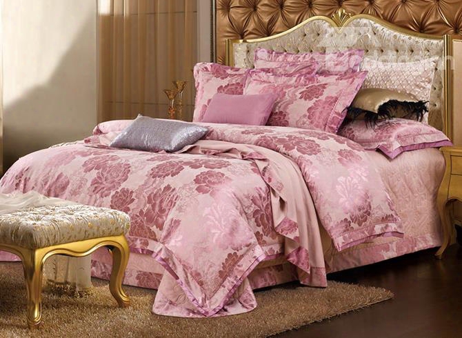 Cameo Brown Soft Big Flowers Jacquard 4-piece Bamboo Fabric Bedding Set