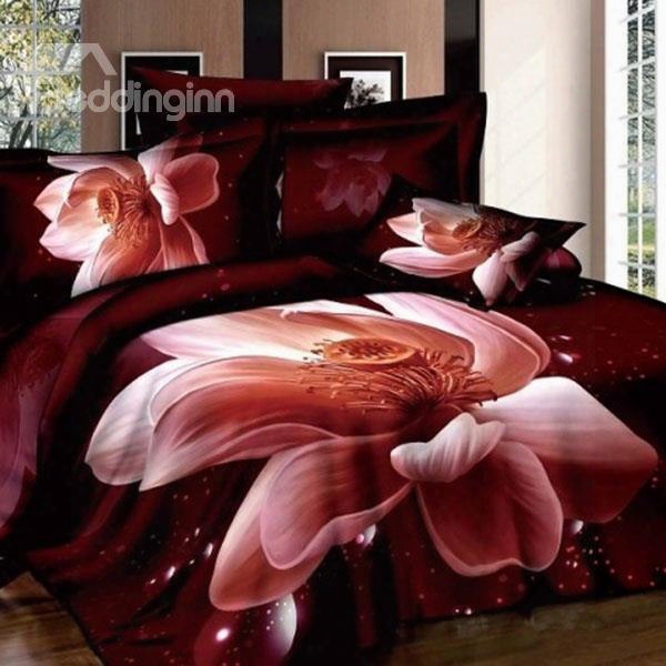 Charming 3d Lotus Print Two Pieces Pillow Case