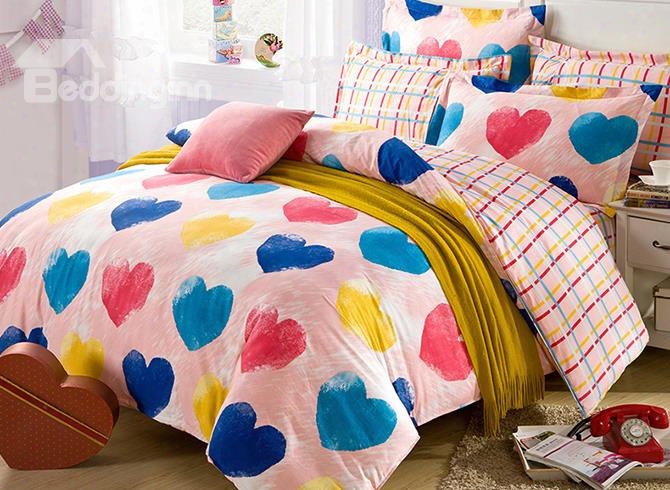 Chic Colorful Heart Shape Pattern Kids Duvet Cover Set