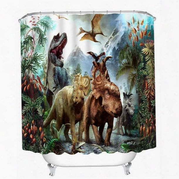 Chic Fiercely Dinosaurs Print 3d Bathroom Shower Curtain