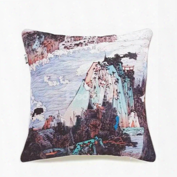 Chinese View Painting Paint Throw Pillow